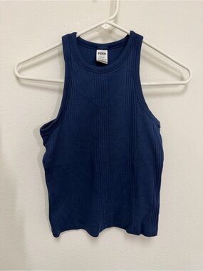 PINK Victoria's Secret Dark Blue Ribbed High-Neck Tank